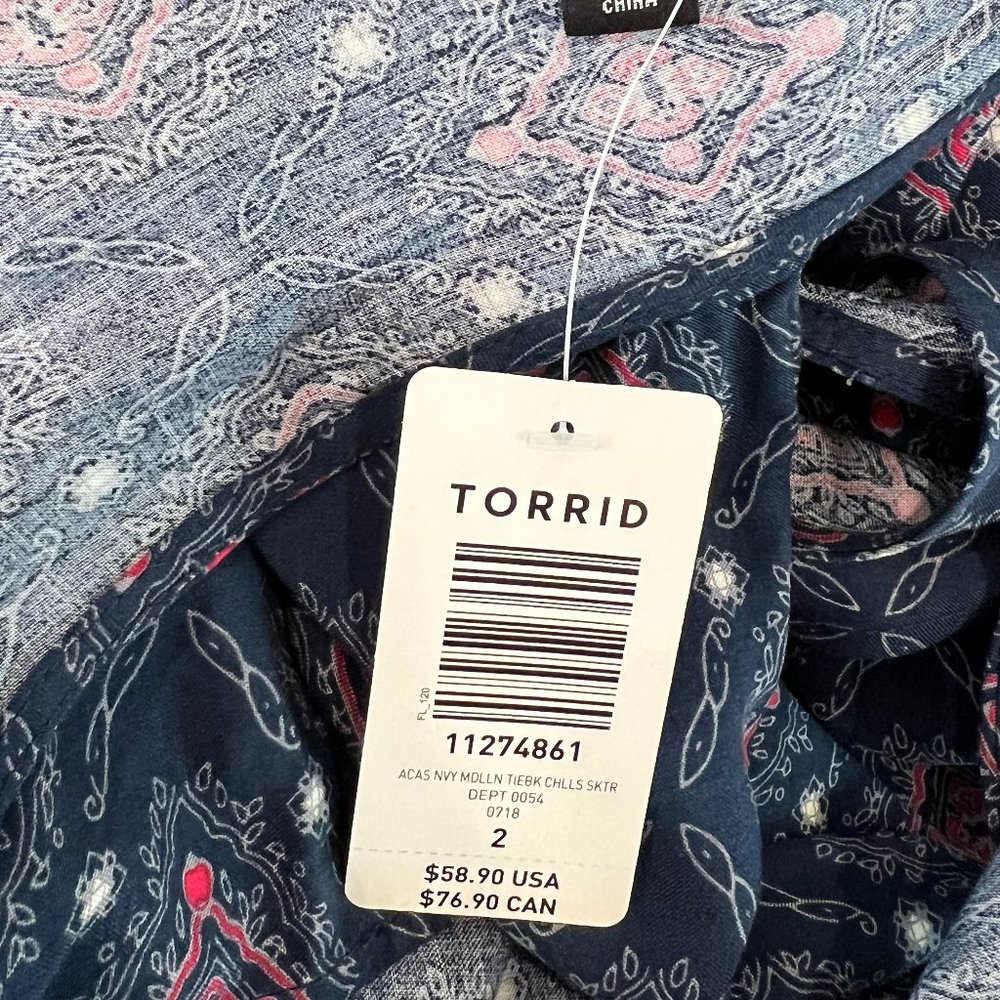 NWT TORRID Navy Blue with Red Medallion Tie-Back Challis Sleeveless Dress Sz 2X - Picture 7 of 8